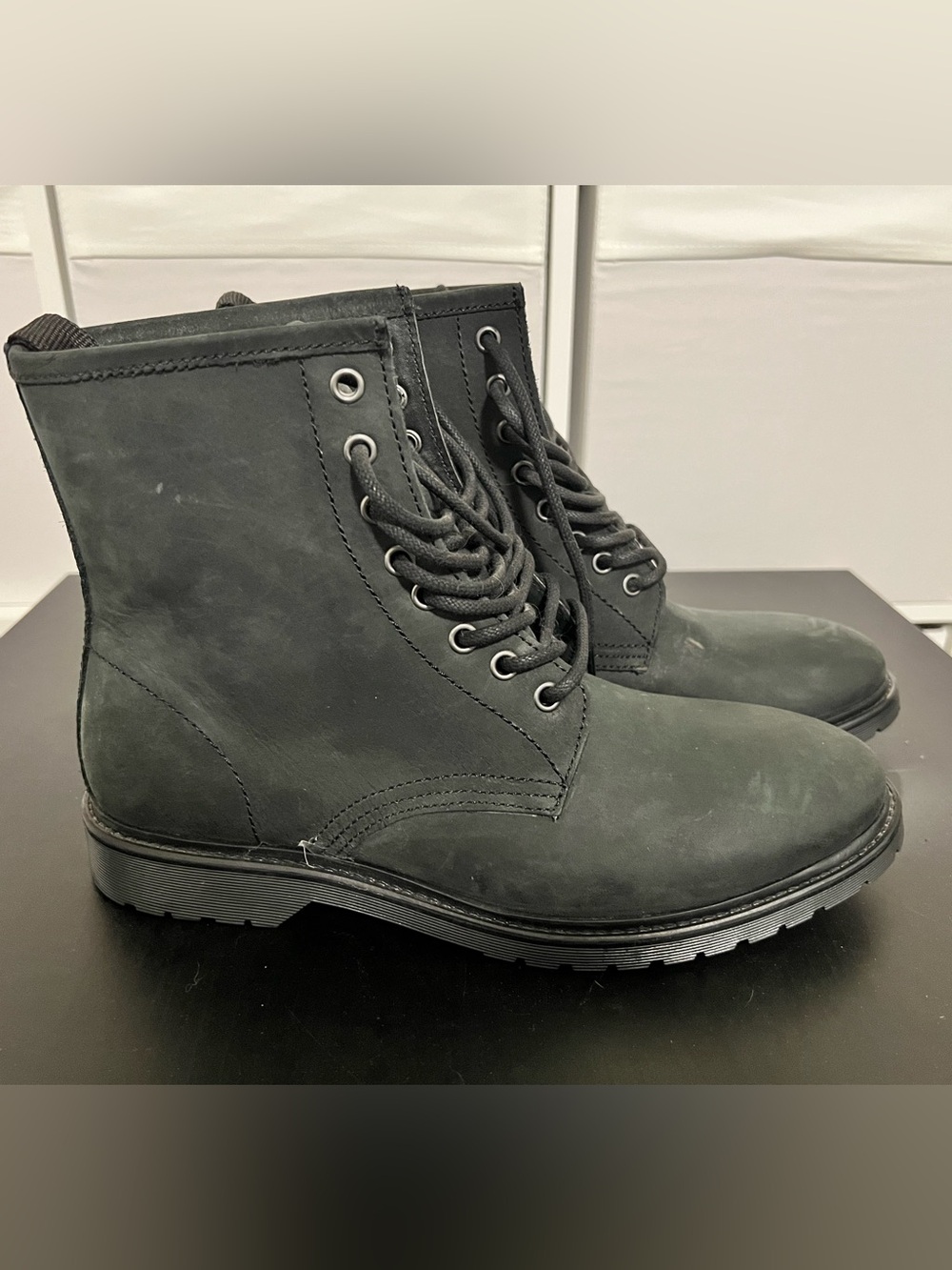 Steve Madden Black Nubuck Lace-Up Ankle Boots